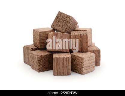 Pile of Whiskey barrel chunks isolated on white. Stock Photo