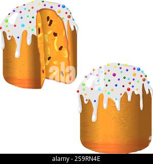 Happy Easter. Easter cake with glaze, colorful multi-colored decor. Easter kulich. Spring holiday. Isolated vector illustration. Stock Vector