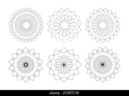Set Geometric Flower Mandala in arabic style. Sacred Geometry.   Logo business Concept for luxury products, hotels, boutiques, jewelry, oriental sign Stock Vector