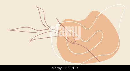 Minimalistic Boho Abstract Line Art Featuring Natural Shapes and Neutral Tones.  Stock Vector