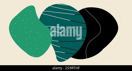 Abstract Boho Teal and Blue Shapes Illustration Featuring Geometric and Organic Forms Stock Vector