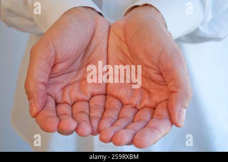 Man's hand palms. Close view. Stock Photo