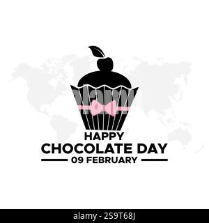 Chocolate Day hand drawn typography logo with heart shape chocolate vector on dark brawn background. Happy chocolate day template, banner, poster, sti Stock Vector