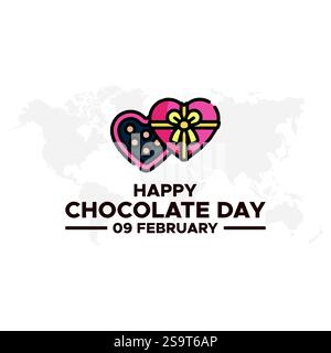 Chocolate Day hand drawn typography logo with heart shape chocolate vector on dark brawn background. Happy chocolate day template, banner, poster, sti Stock Vector