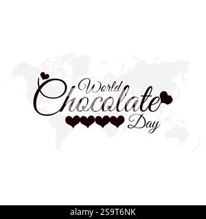 Chocolate Day hand drawn typography logo with heart shape chocolate vector on dark brawn background. Happy chocolate day template, banner, poster, sti Stock Vector
