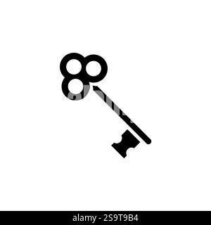 Medieval Antique Old Key Solid Flat Vector Icon Isolated on White Background. Stock Vector