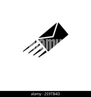 Flying Message, Fast Envelope Mail, Email Sms Solid Flat Vector Icon Isolated on White Background. Stock Vector