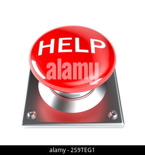 Large red help button isolated on transparent background 3d Stock Photo