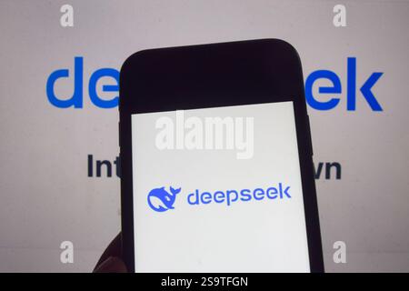 London, UK. 27th January 2025. Major US technology firms have seen their shares fall as Chinese developers launch the low-cost DeepSeek AI chatbot. The app has overtaken its US rivals. Credit: Vuk Valcic/Ģ����ý Stock Photo