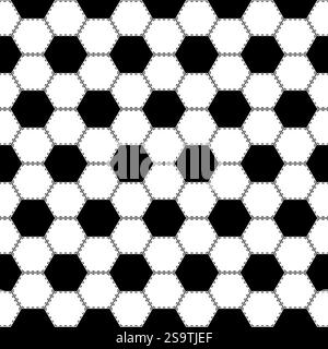 Soccer ball seamless pattern. Repeating black football print isolated on white background. Abstract balls patern repeat wallpaper. Repeated hexagon Stock Vector