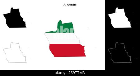 Al Ahmadi governorate outline map set Stock Vector
