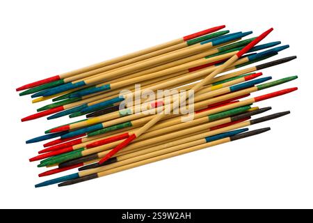 Pick Up sticks game by House of Marbles isolated on white background - pile  of sticks Stock Photo