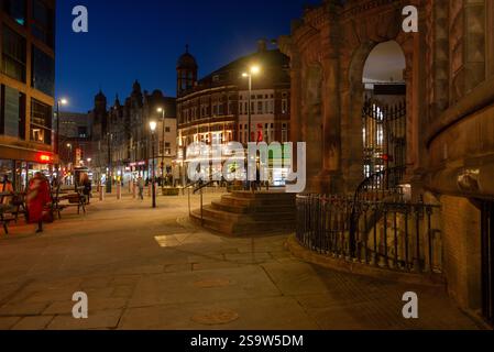 Leeds at night looking from next to the Corn Exchange along Cloth Hall towards Duncan Street Stock Photo