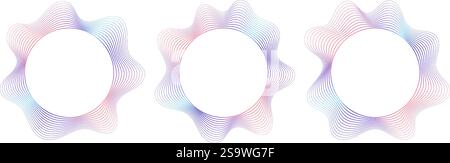 Round sound wave frames, circular lines pattern, radial curvy shapes, geometric concentric design. Stock Vector