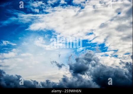 Dramatic storm cloudscape with strange cloud shapes Stock Photo