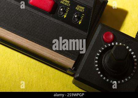 Close up of vintage game console with joystick Stock Photo