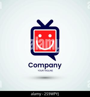 Creative smile media television logo design template Stock Vector
