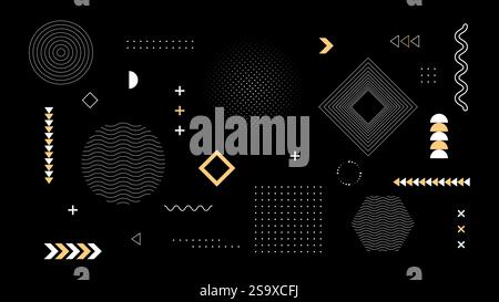 Minimal Black and White Abstract Background with Geometric Shapes, Modern Futuristic Design for Digital Tech and Creative Illustration. Stock Vector