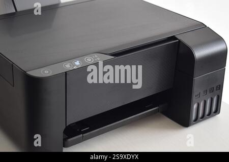 Printer, copier, scanner on white table with white background Stock Photo