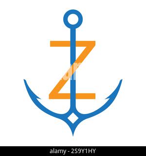 Initial Letter Z Anchor Logo Design Concept For Boat, Ship, Yacht, Nautical Transport Symbol Stock Vector