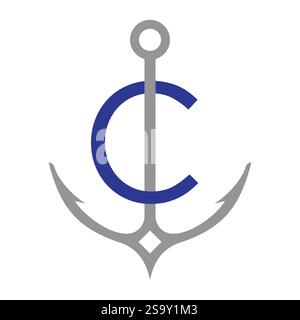 Initial Letter C Anchor Logo Design Concept For Boat, Ship, Yacht, Nautical Transport Symbol Stock Vector