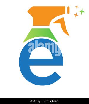 Initial Letter E House Cleaning Logo Concept With Hygiene Sprays Symbol Stock Vector