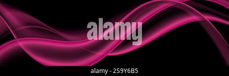 Bright purple pink abstract elegant waves on black background. Vector banner design Stock Vector