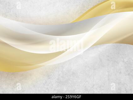 White and shiny golden waves on grey grunge texture abstract background. Vector design Stock Vector