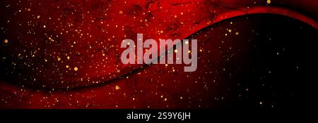 Black and red grunge wavy abstract background with shiny golden dots. Vector banner design Stock Vector