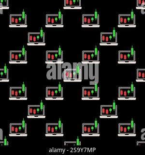 Candlestick Pattern on Laptop Screen vector Margin Trading concept colored seamless pattern Stock Vector