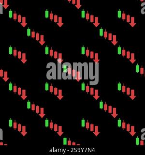 Downtrend Candlestick Pattern vector Cryptocurrency Analytics concept colored seamless pattern Stock Vector
