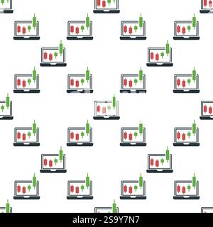 Laptop Screen with Candlestick Pattern vector Margin Trading concept seamless pattern Stock Vector
