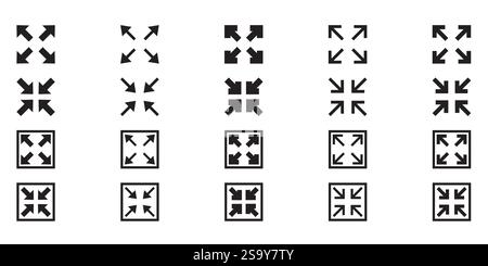 Full screen and exit full screen icon set Stock Vector