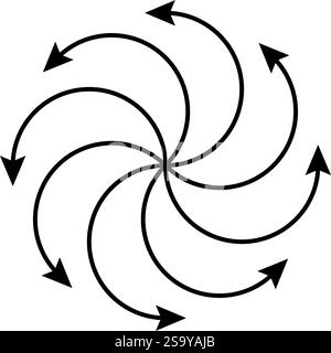 Radial spiral arrow icon. Line centrifuge concentric arrows. Motion spin swirl lines. Expand burst icon. Vector illustration isolated on white Stock Vector