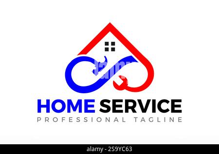 Home service logo, infinity handyman logo, house repair logo, infinity home service, house repair tools, vector design, home repair with hammer wrench Stock Vector