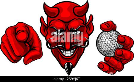 Devil Golf Ball Sport Team Mascot Illustration Stock Vector