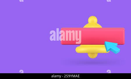 Push button notification interface reminder with empty bar mockup ring bell banner copy space vector illustration. Cyberspace alarm alertness communic Stock Vector