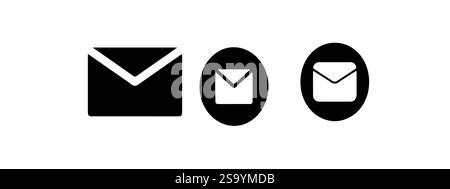 Email icon vector set features envelopes, notifications, and at symbols. Ideal for messaging apps, communication designs, and email marketing Stock Vector
