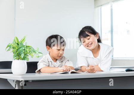 Primary schools student doing homework Stock Photo - Alamy