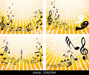 Set of four vector musical notes staff Stock Vector