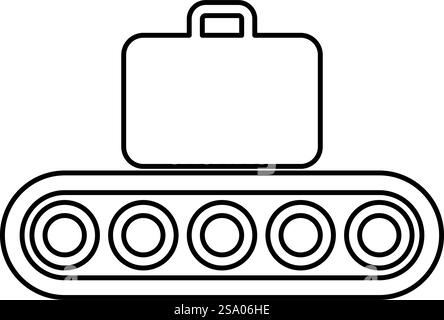 Conveyor belt airport tape baggage passengers luggage suitcase production line automated manufacturing contour outline line icon black color vector illustration image thin flat style simple. Conveyor belt airport tape baggage passengers luggage suitcase production line automated manufacturing contour outline line icon black color vector illustration image thin flat style Stock Vector