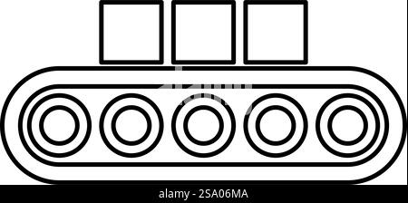 Conveyor belt airport tape baggage passengers luggage box production line automated manufacturing contour outline line icon black color vector illustration image thin flat style simple. Conveyor belt airport tape baggage passengers luggage box production line automated manufacturing contour outline line icon black color vector illustration image thin flat style Stock Vector