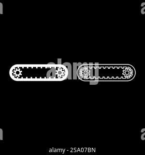 Strap for engine toothed drive belt for gears cambelt timing gas distribution mechanism set icon white color vector illustration image simple solid fill outline contour line thin flat style. Strap for engine toothed belt for gears cambelt timing gas distribution mechanism set icon white color vector illustration image solid fill outline contour line thin flat style Stock Vector