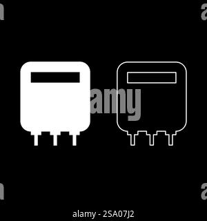 Electric meter home electricity power counts energy measuring consumption equipment set icon white color vector illustration image simple solid fill outline contour line thin flat style. Electric meter home electricity power counts energy measuring consumption equipment set icon white color vector illustration image solid fill outline contour line thin flat style Stock Vector