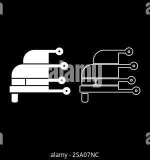 Car diagnosis service hardware computer diagnostics condition concept high technology tech autoscanning analysis repair set icon white color vector illustration image simple solid fill outline contour line thin flat style. Car diagnosis service hardware computer diagnostics condition concept high technology tech autoscanning analysis repair set icon white color vector illustration image solid fill outline contour line thin flat style Stock Vector