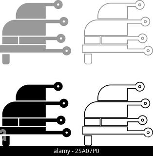 Car diagnosis service hardware computer diagnostics condition concept high technology tech autoscanning analysis repair set icon grey black color vector illustration image simple solid fill outline contour line thin flat style. Car diagnosis service hardware computer diagnostics condition concept high technology tech autoscanning analysis repair set icon grey black color vector illustration image solid fill outline contour line thin flat style Stock Vector
