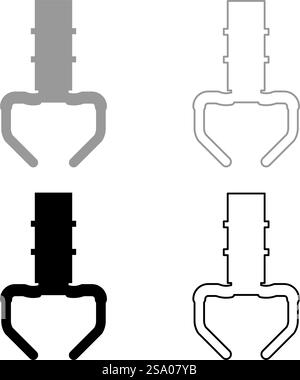 Prize toy manipulator iron hook crane claw picker set icon grey black color vector illustration image simple solid fill outline contour line thin flat style. Prize toy manipulator iron hook crane claw picker set icon grey black color vector illustration image solid fill outline contour line thin flat style Stock Vector