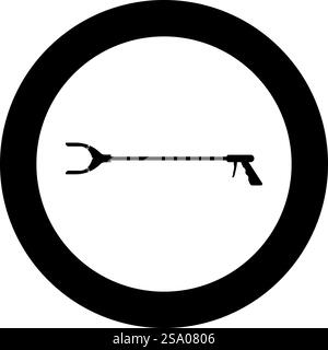 Long reach grabber litter picker gripper trash device pick up tool claw equipment arm hand icon in circle round black color vector illustration image solid outline style simple. Long reach grabber litter picker gripper trash device pick up tool claw equipment arm hand icon in circle round black color vector illustration image solid outline style Stock Vector