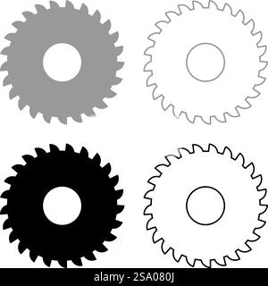 Round knife millstone circular saw disc set icon grey black color vector illustration image simple solid fill outline contour line thin flat style. Round knife millstone circular saw disc set icon grey black color vector illustration image solid fill outline contour line thin flat style Stock Vector