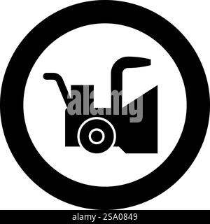 Snowblower snow clear machine snowplow truck plough clearing vehicle equipped seasons transport winter highway service equipment clean icon in circle round black color vector illustration image solid outline style simple. Snowblower snow clear machine snowplow truck plough clearing vehicle equipped seasons transport winter highway service equipment clean icon in circle round black color vector illustration image solid outline style Stock Vector